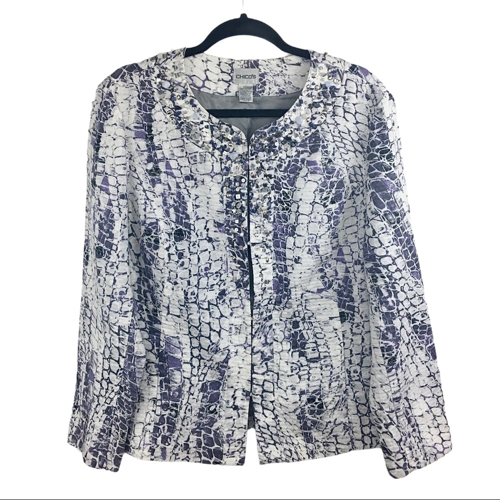 Chico’s Sequin Trim Abstract Print Cotton Jacket 2